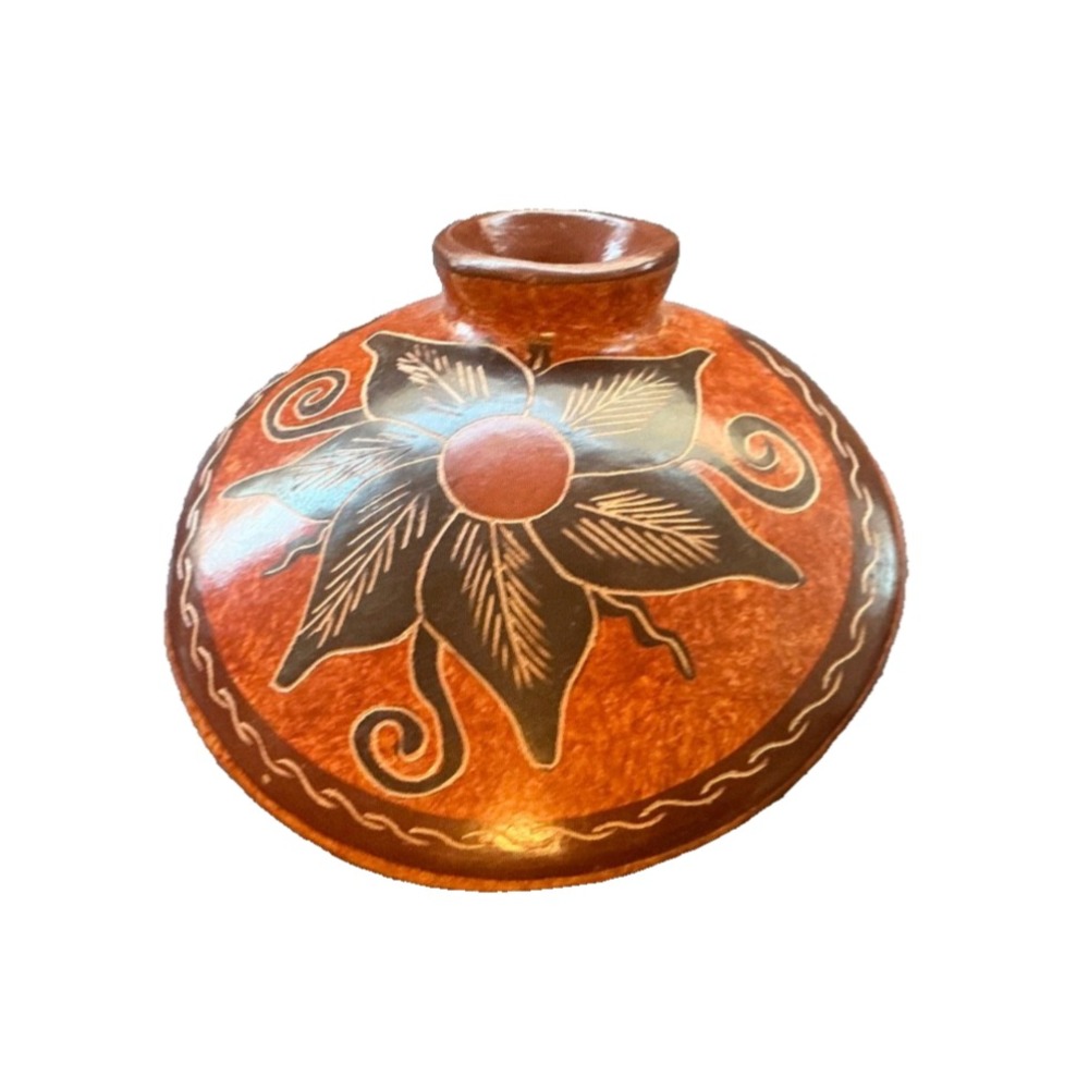 Vintage Handcrafted Hand Painted Nicaragua Etched Pottery Vase or Wall Pocket